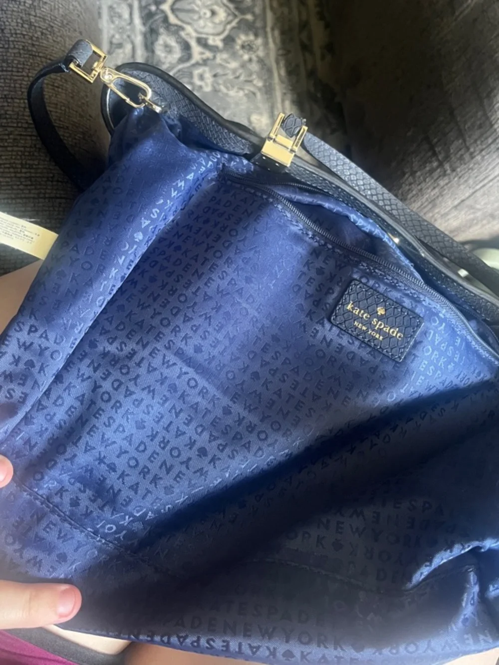 kate spade snakeskin navy pebbled leather tote with detachable strap